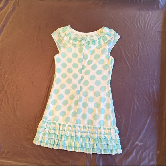 Alice + Olivia  white turquoise polka Dot Ruffled Shift Dress Size XS - Picture 3 of 11
